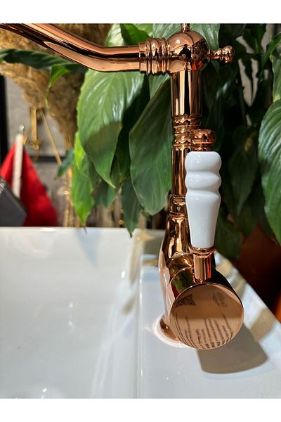 İSAOĞLU YAPI Rose Copper Basin Faucet Zen Design Easy Ablution High Basin Tap Bronze Copper