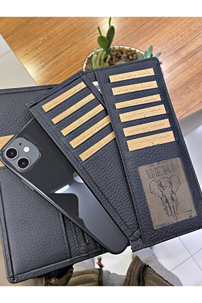 Fil Deri Genuine Leather Black Wallet - Phone Compartment, Multi-Compartment, Card Holder, 2027 Model