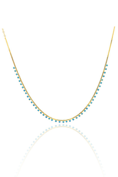 Midyat Nurtaş Gümüş Firuze Taşlı Yaldızlı 925 Ayar Gümüş Su Yolu Gerdanlık Şa...