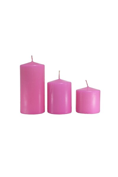MAK CANDLE 3'lü Blok Mum Pembe Silindir Mum Hediyelik