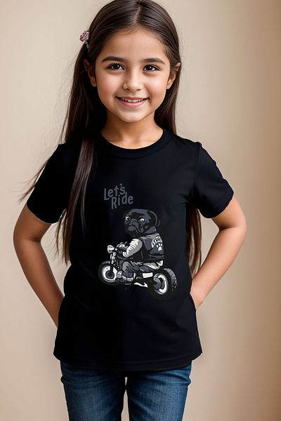 WİDİ Biker Pug Dog Cute Cool Lets Ride Imprimat 100% bumbac Băiat Copil Fată Copil Tricou negru