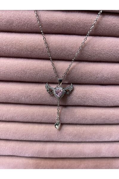 bee Çelik Kolye Melek Kanatlı Kolye Taşlı Kolye