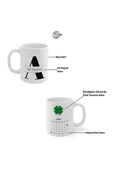 IVART Kişiye Özel Doğum Günü Takvimi Baskılı Premium Beyaz Porselen Kupa Bard...