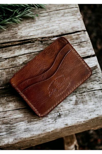 Safir Leather Κόκκινη Καφέ Μίνι Θήκη Κάρτας