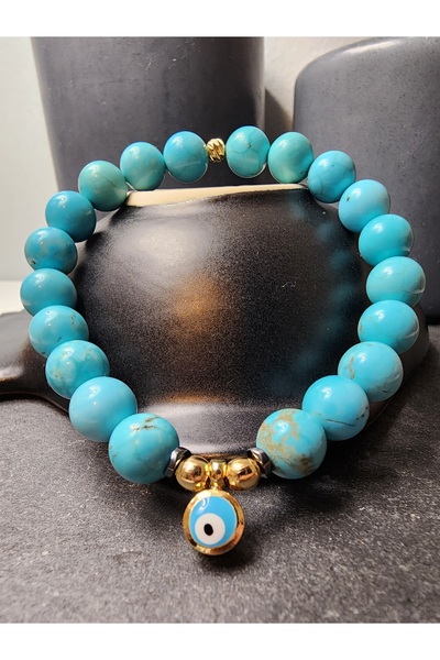 Şifa Köşesi Turquoise Turquoise Natural Stone Women's Evil Eye Figure Bracele...