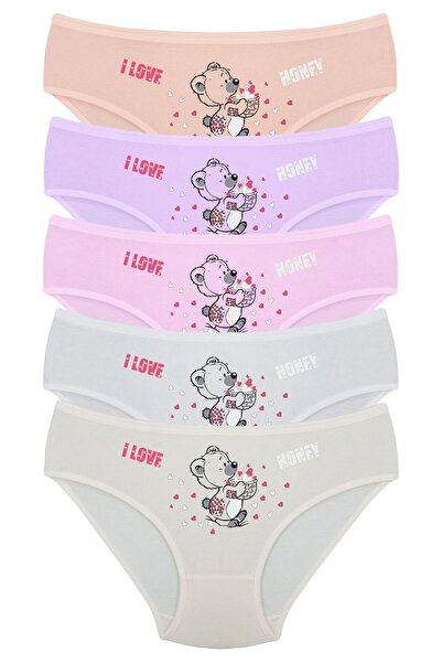 Onurel 5'li Asorti Renk Baskılı Kız Çocuk Külot