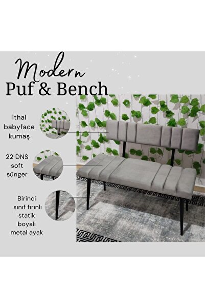 ÖZCAN METAL Siyah Metal Ayaklı Metal Kasalı Sırtlı Mutfak Salon Antre Yatak Odası Balkon Puf Bank Bench Oturak