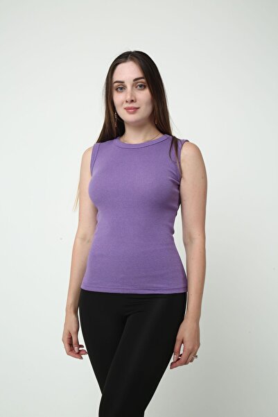 VAN SCHENDEL Kadın Lila Fitilli Bisiklet Yaka Örme Atlet - Günlük Kullanım Iç...