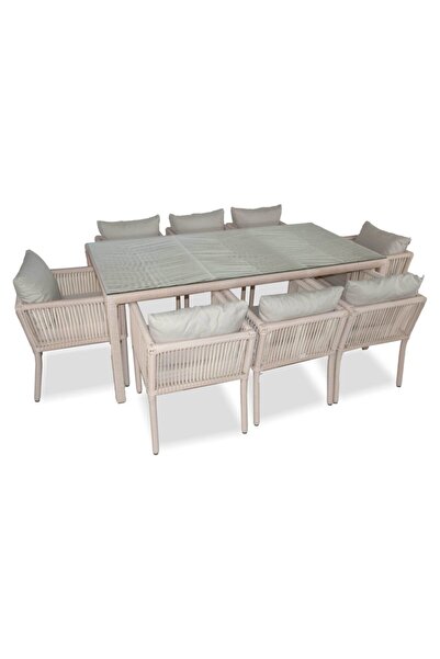 VAVRATTAN Vera Rattan Bahçe Balkon 8 Kişilik Yemek Takımı-kum