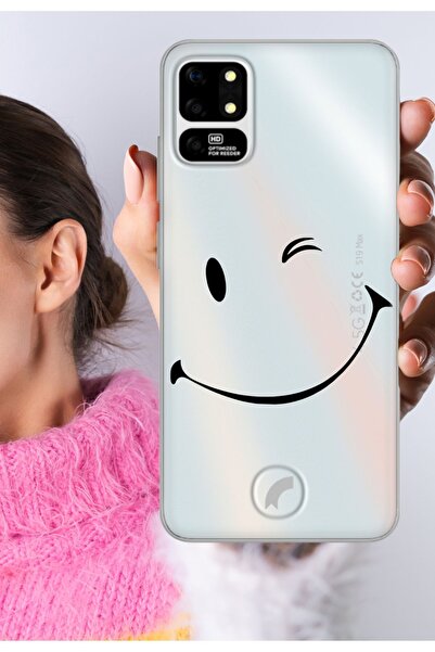 Reeder S19 Max - S19 Max L Kılıf Uyumlu Şeffaf Silikon Baskılı Gülücük Smile