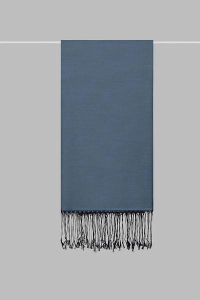 KROREN Silk Look Shawl - Black-Denim Blue