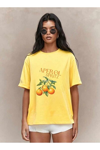 NO 601 Tricou oversize cu imprimeu Aperol galben de damă