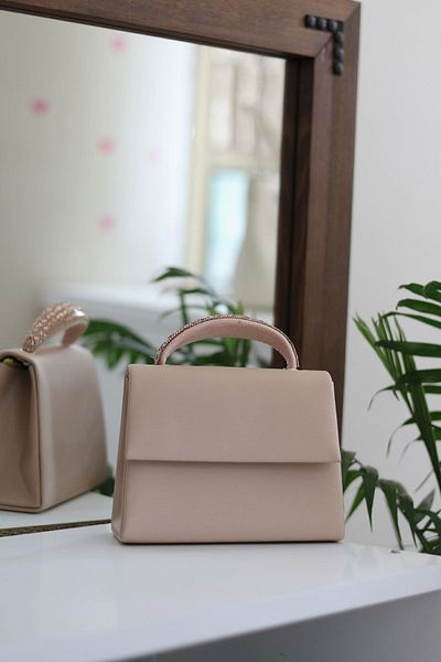 Moom Bag Γυναικεία τσάντα ώμου βραδινό φόρεμα με λεπτομέρεια πέτρινη γυμνή