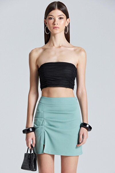 boutiquen 2466 Μαύρο Στράπλες Μαζευμένο Μπροστινό