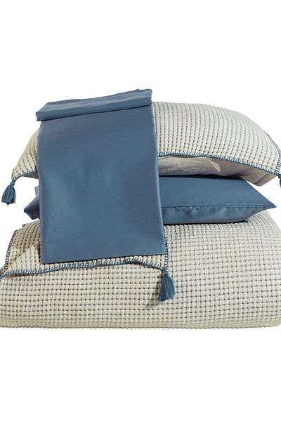 Dantela Set cuvertură de pat cu smocuri Drina Indigo