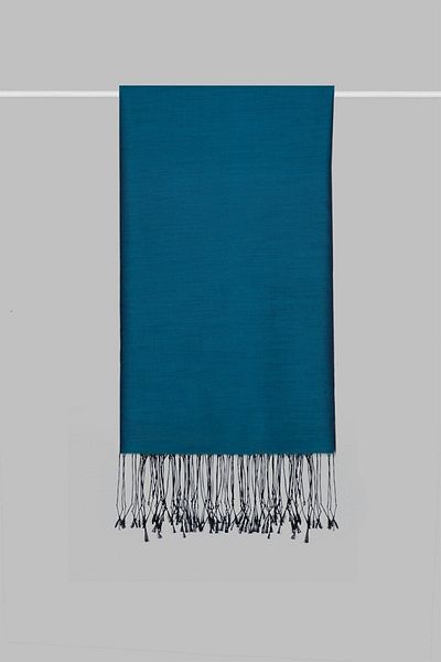 KROREN Petrol Green Silk Look Shawl - Black Silky Shawl