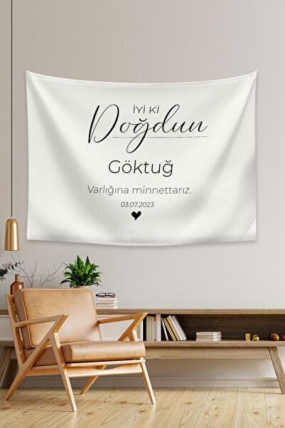 Vagonik Kişiye Özel Doğum Günü Happy Birthday Duvar Örtüsü Duvar Halısı Birinci Kalite Kumaş
