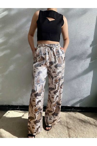 BEBE PLUS Satin Texture Pastel Trousers - Slit Detail