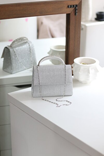 Moom Bag Geantă de umăr pentru rochie de seară argintie argintie pentru femei