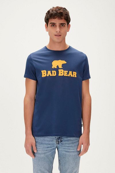 Bad Bear Tee T-Shirt Indigo Blue Logo Printed Mens Tee Shirt