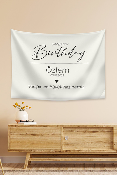Vagonik Kişiye Özel Doğum Günü Happy Birthday Duvar Örtüsü Duvar Halısı Birin...