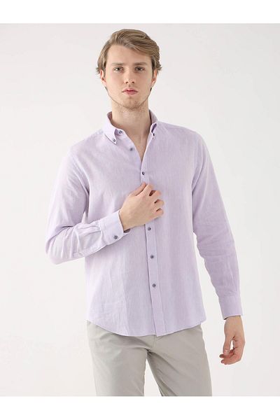 Dufy Lilac Ανδρικό πουκάμισο με μακρυμάνικο γιακά με κουμπιά με κανονική εφαρμογή - 94613