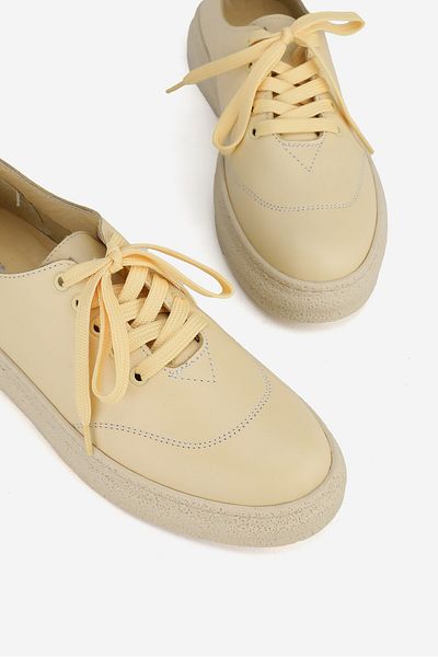 TUNAELLİ Pantofi oxford galbeni din piele naturală pentru femei - mărimea 36-41, cu șireturi, talpă plată