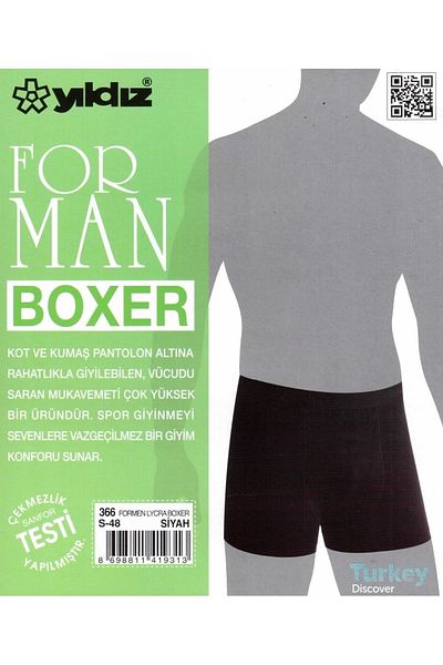 YILDIZ Ανδρικό Boxer 366 Black Lycra 3 τεμαχίων
