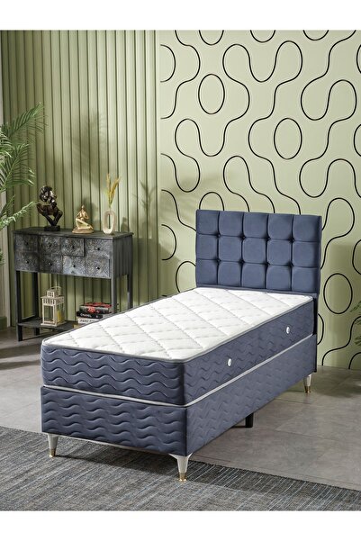 beehanem Bengü 90x190 Tek Kişilik (BAZA BAŞLIK YATAK) 3 Lü Set (İNDİGO)