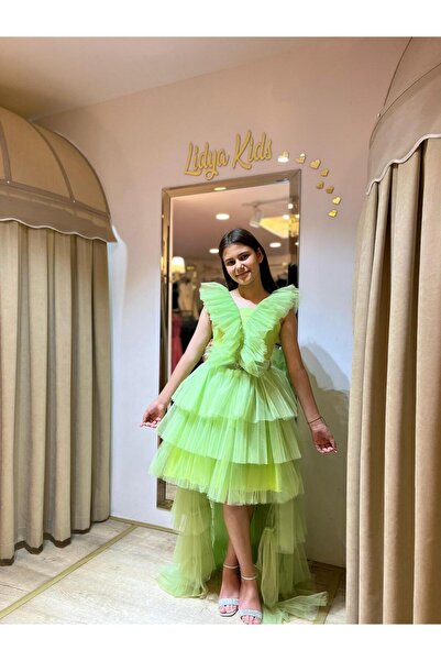 Lidya Kids TÜL YAKA FIRFIR TAŞ DETAYLI KUYRUKLU ABİYE