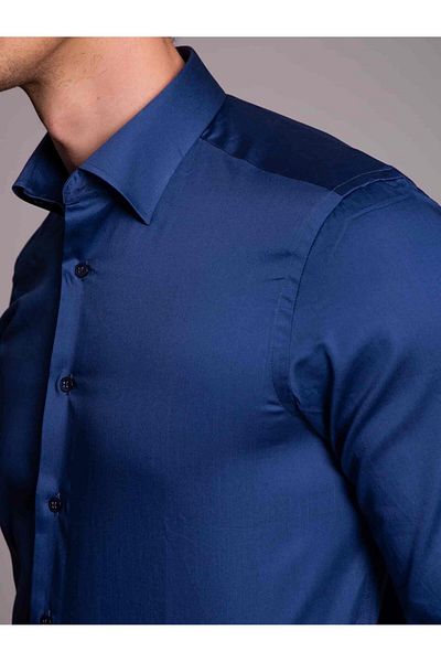 Dufy Ανδρικό πουκάμισο με μακρυμάνικο γιακά Indigo Slim Fit Plain Paul - 40222