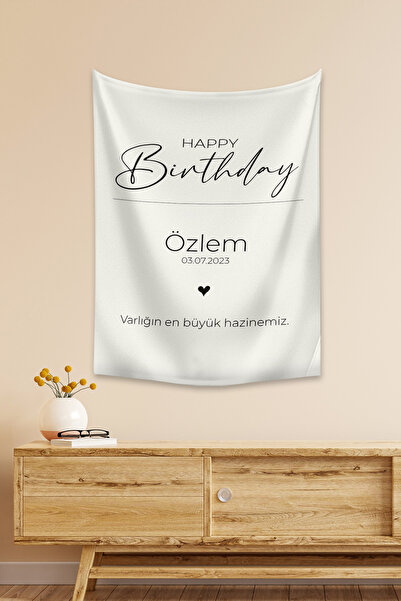 Vagonik Kişiye Özel Doğum Günü Happy Birthday Duvar Örtüsü Duvar Halısı Birin...