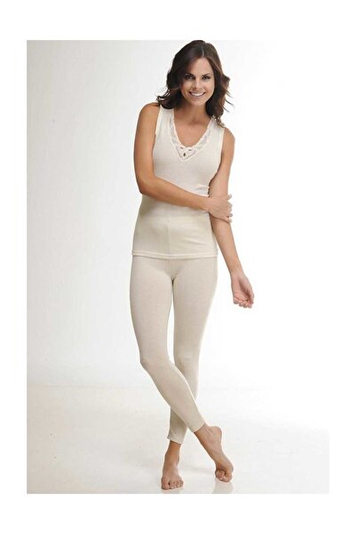 Hasyün 4010 - Дамски кремави дълги чорапогащи от вълна и ликра Elf568hasuznty...