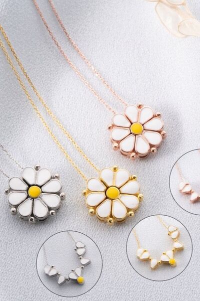 Silvano Jewelry 925 Ayar Rose Mineli Açılan Papatya Gümüş Kolye