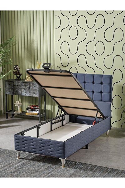 beehanem Bengü 90x190 Tek Kişilik (BAZA BAŞLIK YATAK) 3 Lü Set (İNDİGO)