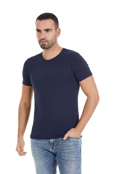 YILDIZ Men's Modal Lycra Navy Blue T-Shirt - Single 337