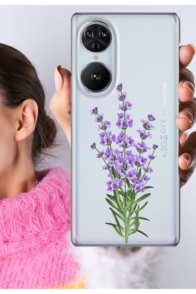Reeder S19 Max Pro S Edge Kılıf Şeffaf Silikon Baskılı Motifli Lavanta