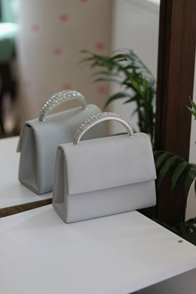 Moom Bag Women's Gray Stone Detailed Evening Dress Shoulder Bag