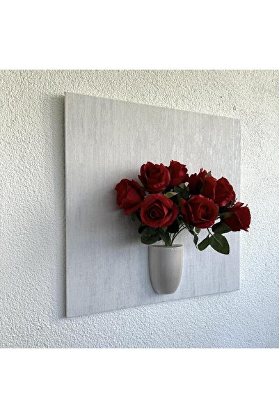 STDEKOR Kabartma Dokulu, Kırmızı Gül Çiçekli 3D Tablo