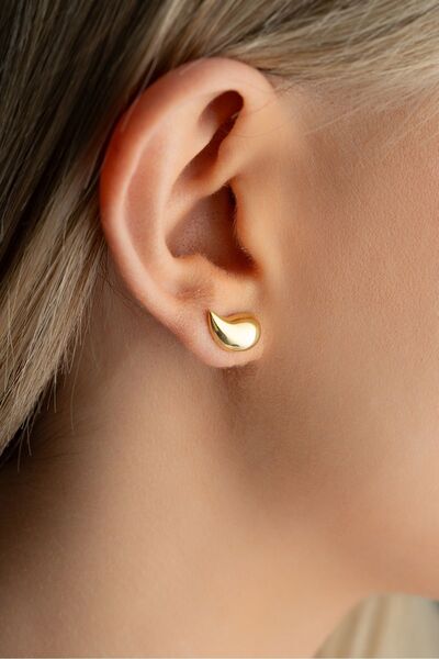 Nereze 925 Ayar Gümüş Gold Kaplama Gözyaşı Damlası Göz Yaşı Küpe