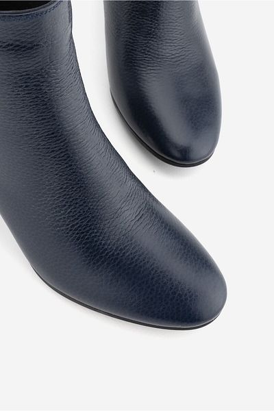 TUNAELLİ Μπλε Navy Blue 36-41 Γνήσιο Δερμάτινο Μποτάκι με Χοντρό Τακούνι