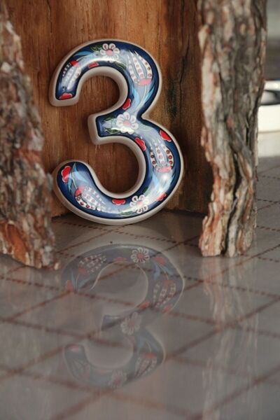Yılmazel 3 Renk Seçenekli El Yapımı Seramik Kapı Numarası, Kapı Numaraları 3 Lacivert