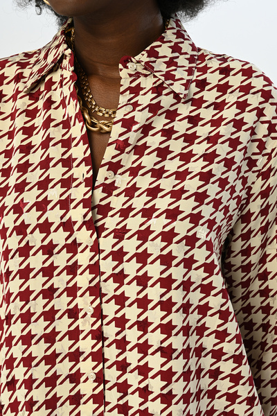 Orfeo Negro Patterned Oversize Women's Shirt - Houndstooth
