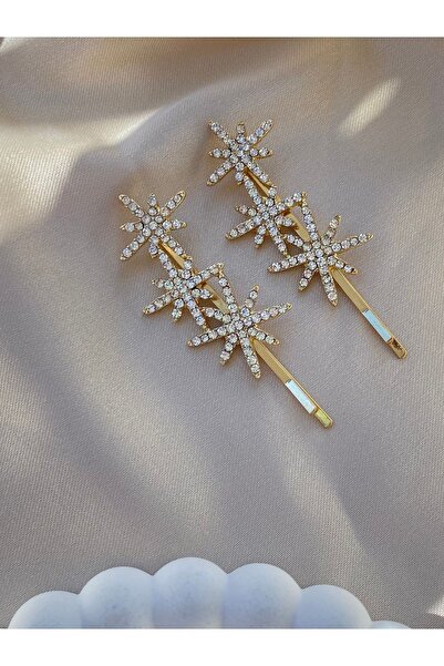 TwinsSis Store Deniz Yıldızı Taşlı Gold Yan Tel Toka