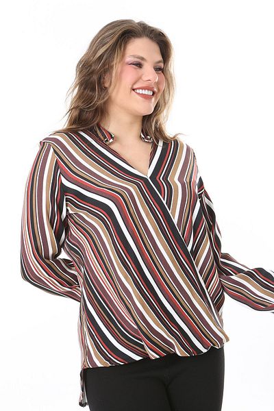 Şans Plus Size Beige Viscose Wrap Blouse - Closed 65N37614