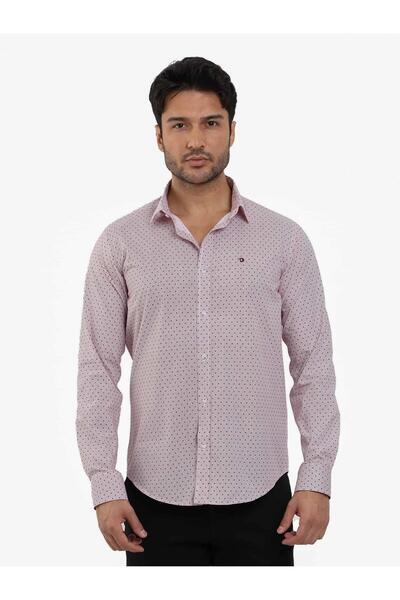 Dufy Ανδρικό πουκάμισο μπορντό - Slim Fit, Pitikare Pattern, Brent Collar, Long Sleeve - 102991