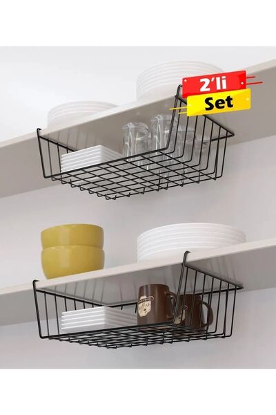 fg entel wire 2li Dolap Içi Raf Düzenleyici Sepet Raf Altı Askılı Mutfak Rafı...