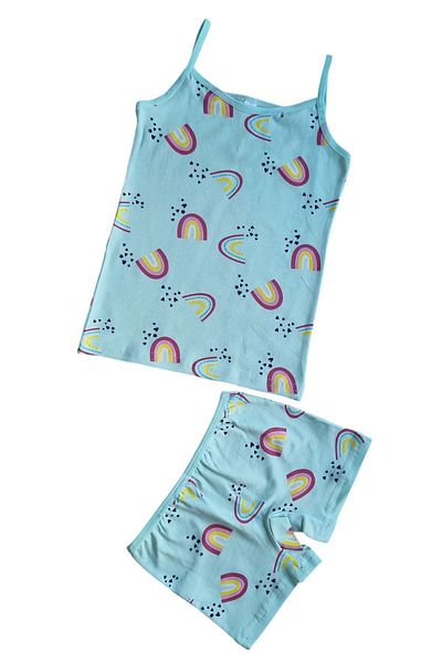 elmas kids Girl's Green Rainbow Patterned Cotton Tank Top Boxer Set