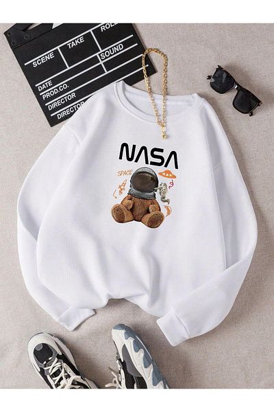 BENROMA Φούτερ Unisex Teddy Bear με στάμπα μεγάλου μεγέθους - Crew Neck