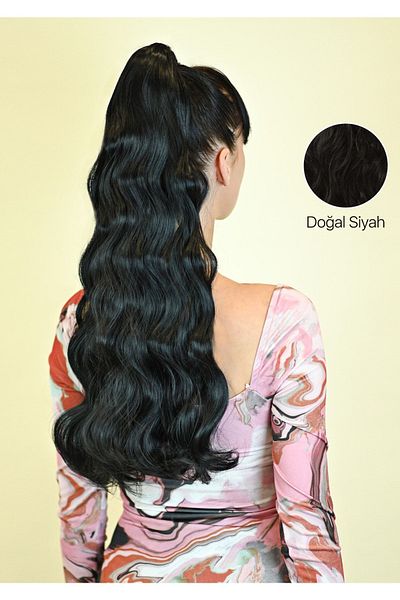 LOLLY PONY ذيل حصان مموج من الألياف مقاس 65 سم باللون الأسود الطبيعي